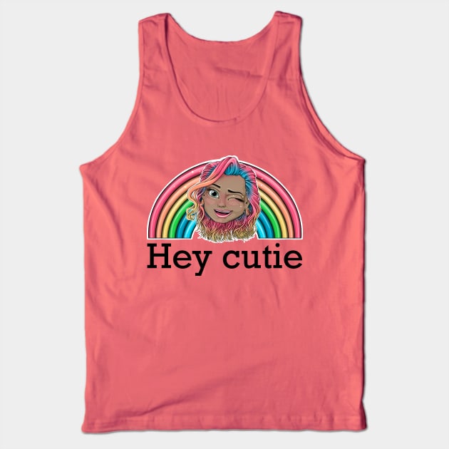 hey cutie Reva Prisma winking face emoji (black text) Tank Top by Mei.illustration